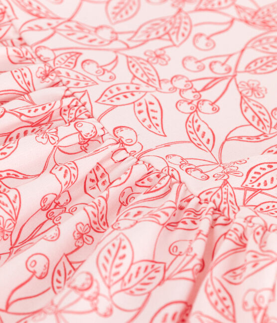 Robe enfant en coton manches courtes imprimé rose FLEUR/ SPI