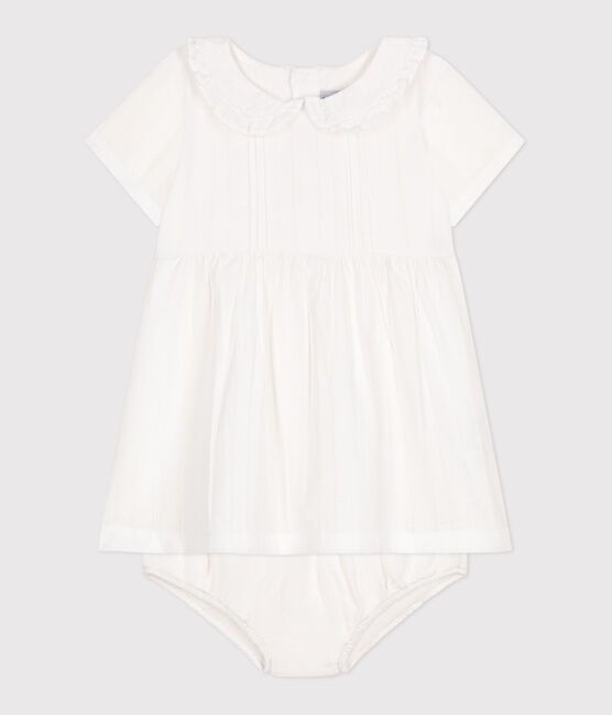 Robe blanche bébé en coton, bloomer et leurs détails ajourés blanc ECUME