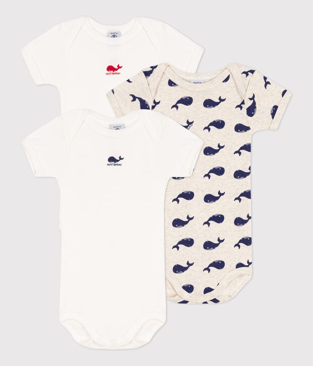 Lot de 3 bodies manches courtes baleines en coton multicouleur