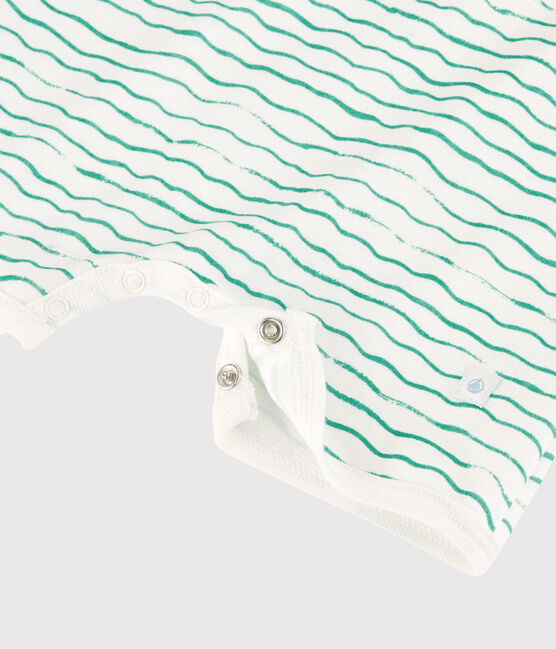 Combicourt vagues bébé en coton blanc MARSHMALLOW/ VERT