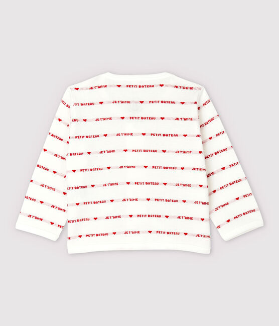 Cardigan Petit Bateau Je t'aime bébé en jacquard en coton biologique blanc MARSHMALLOW/rouge TERKUIT
