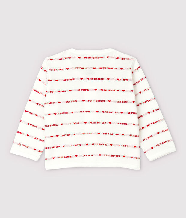 Cardigan Petit Bateau Je t'aime b&eacute;b&eacute; en jacquard en coton biologique blanc/rouge