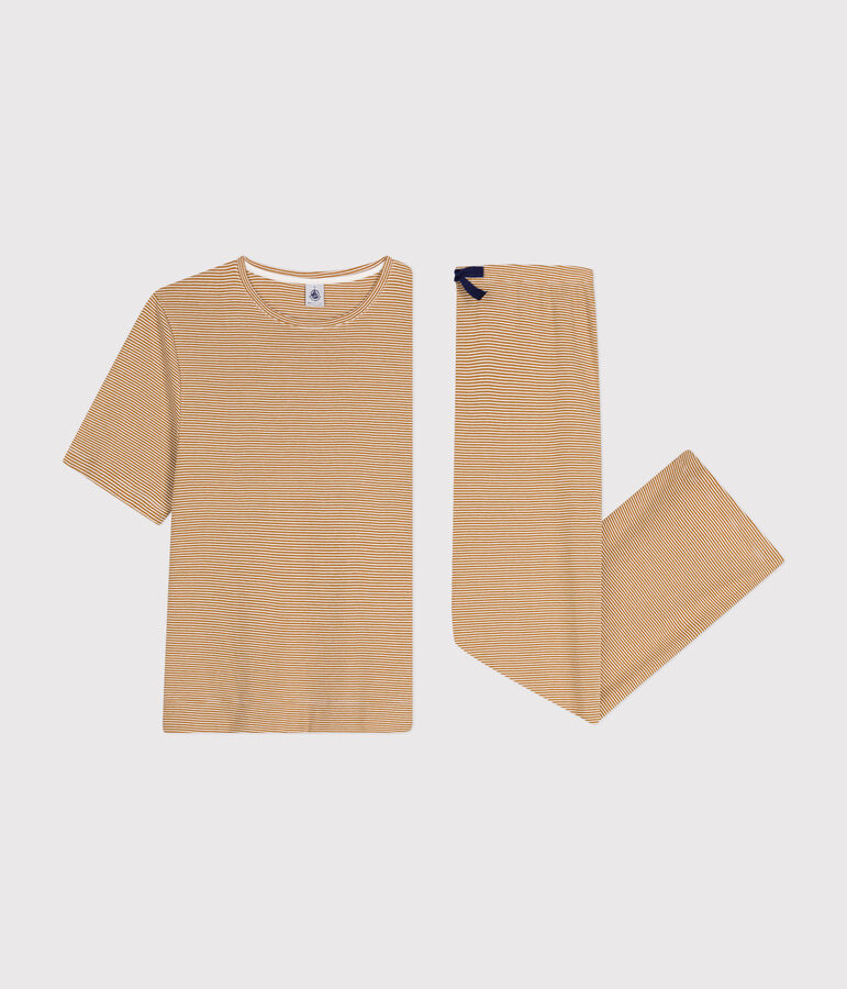 Pyjama en coton ray&eacute; femme marron CUIVRE/ MARSHMALLOW