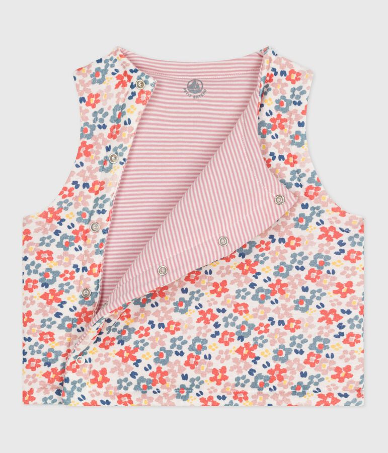 Gilet sans manche r&eacute;versible b&eacute;b&eacute; en coton imprim&eacute; blanc MARSHMALLOW/rose JOLI