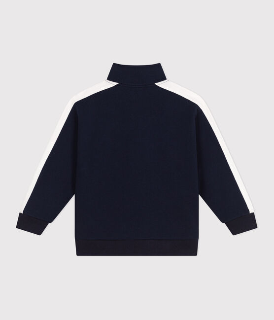 Sweatshirt zippé col montant enfant en coton uni bleu SMOKING