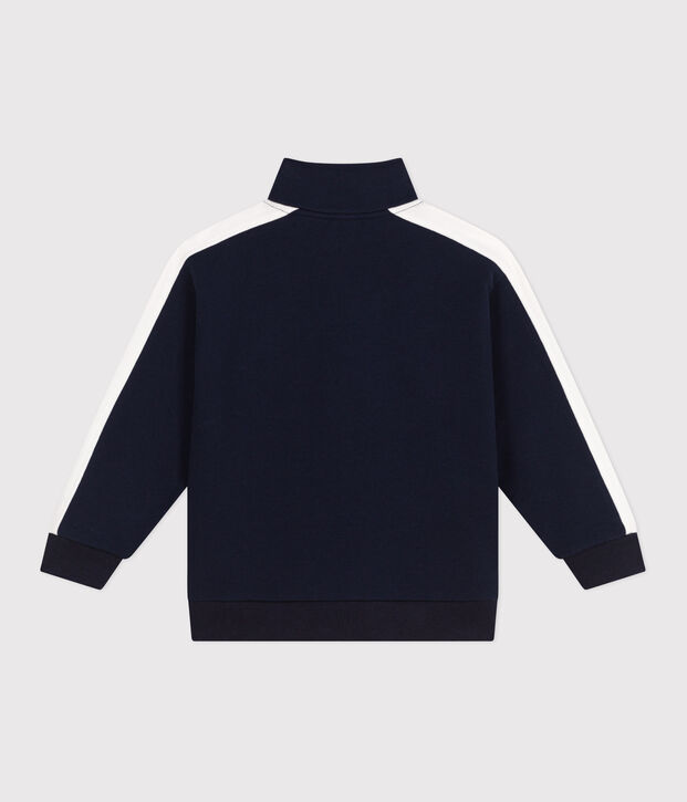 Sweatshirt zipp&eacute; col montant enfant en coton uni bleu