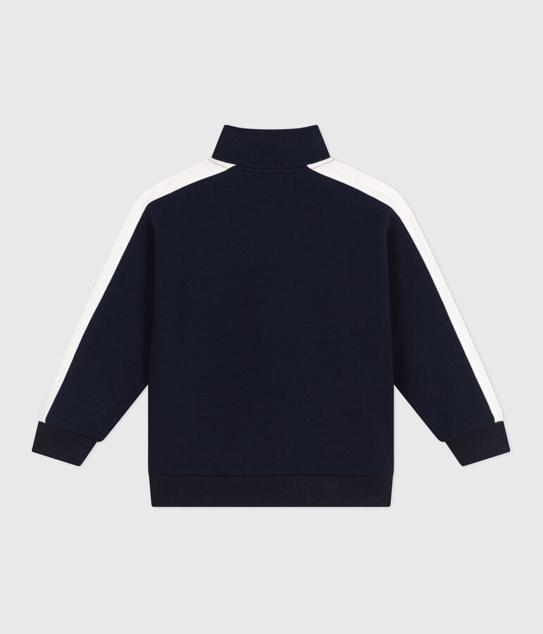 Sweatshirt zipp&eacute; col montant enfant en coton uni bleu SMOKING