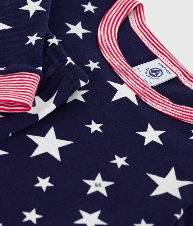 Pyjama enfant en coton  tr&egrave;s ajust&eacute; imprim&eacute; &eacute;toiles bleu/blanc
