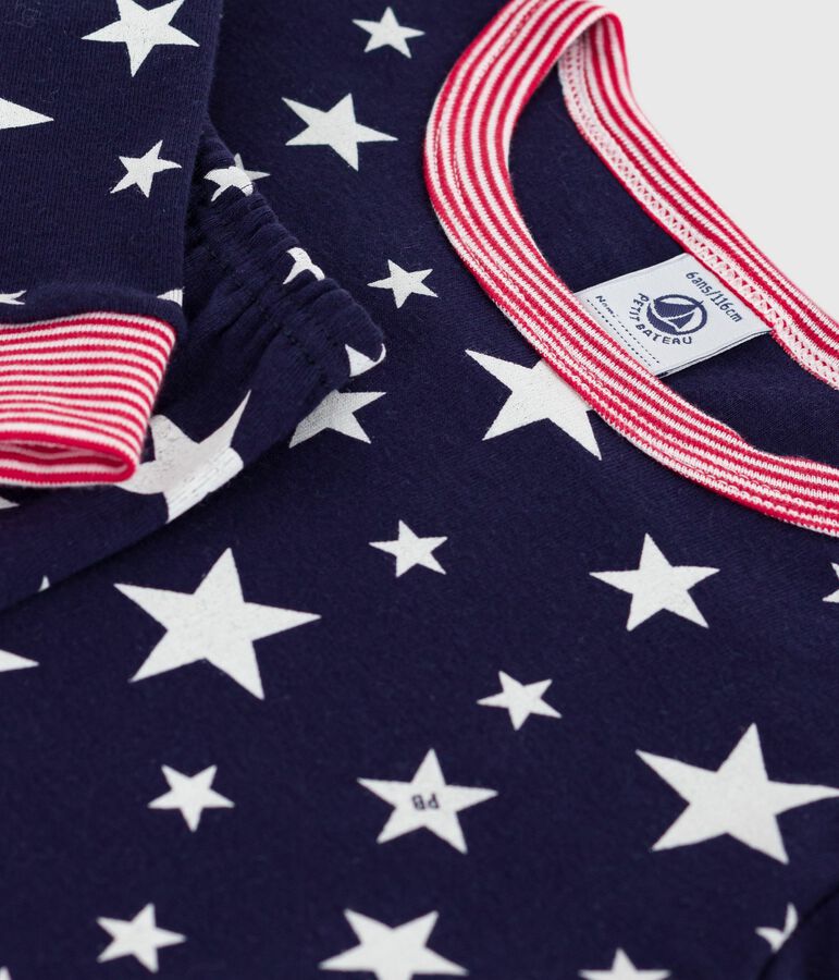 Pyjama enfant en coton  tr&egrave;s ajust&eacute; imprim&eacute; &eacute;toiles bleu/blanc