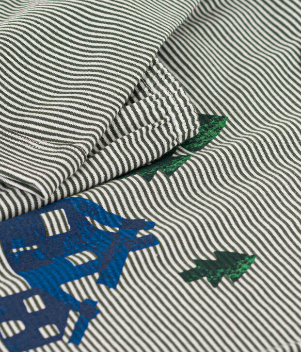 Pyjama ray&eacute; en coton enfant vert/blanc