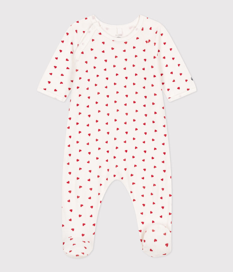 Pyjama b&eacute;b&eacute; en velours c&oelig;urs blanc MARSHMALLOW/rouge TERKUIT