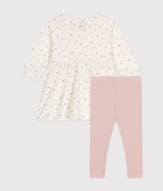 Ensemble robe manches longues et legging en coton bébé blanc MARSHMALLOW/blanc MULTICO