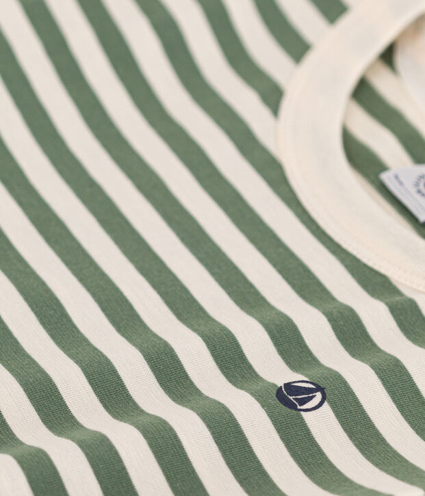 Tee-shirt ray&eacute; en jersey l&eacute;ger enfant gar&ccedil;on vert/&eacute;cru
