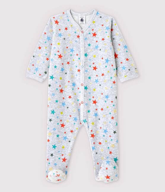 Dors-bien gris chiné à étoiles bébé en velours gris POUSSIERE/blanc MULTICO