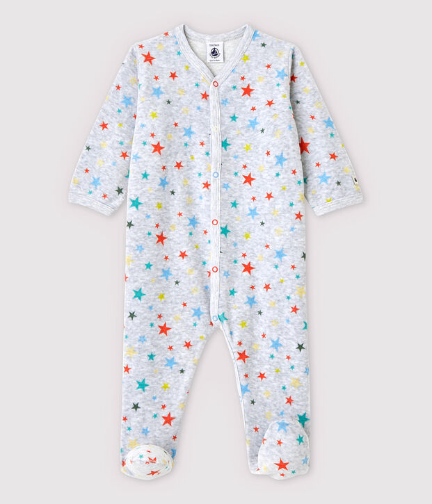 Dors-bien gris chin&eacute; &agrave; &eacute;toiles b&eacute;b&eacute; en velours gris/multicouleur