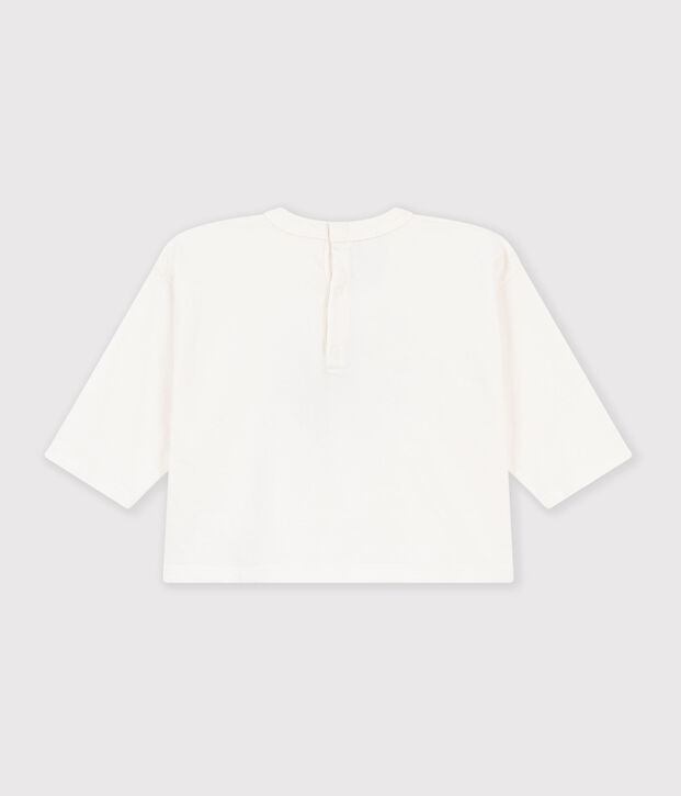 Tee-shirt b&eacute;b&eacute; en coton manches longues uni &agrave; motif blanc cass&eacute;