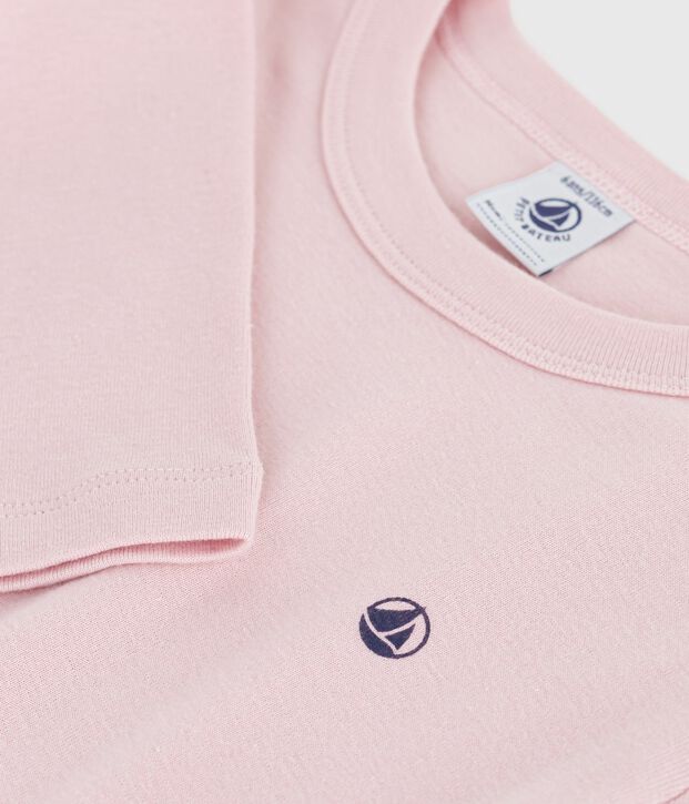 Tee-shirt enfant manches longues en coton uni rose clair