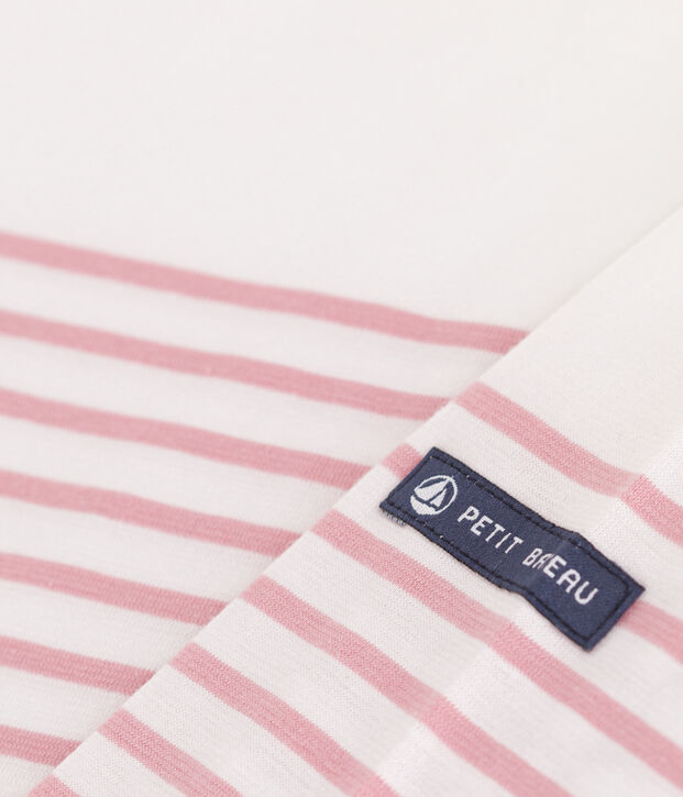 Tee-shirt marini&egrave;re enfant en coton manches longues blanc/rose