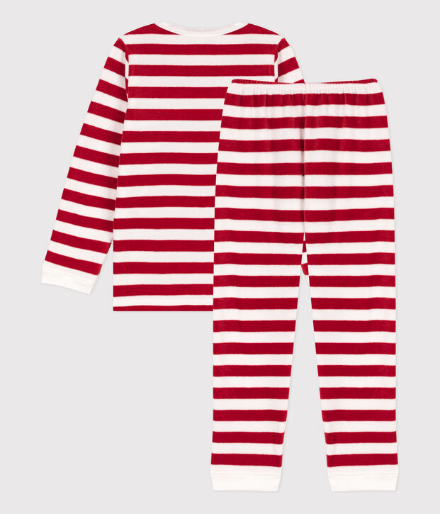 Pyjama  ray&eacute; en velours enfant rouge/blanc