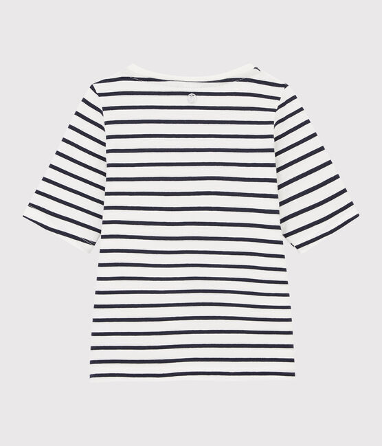Tee-shirt rayé enfant fille blanc MARSHMALLOW/bleu SMOKING