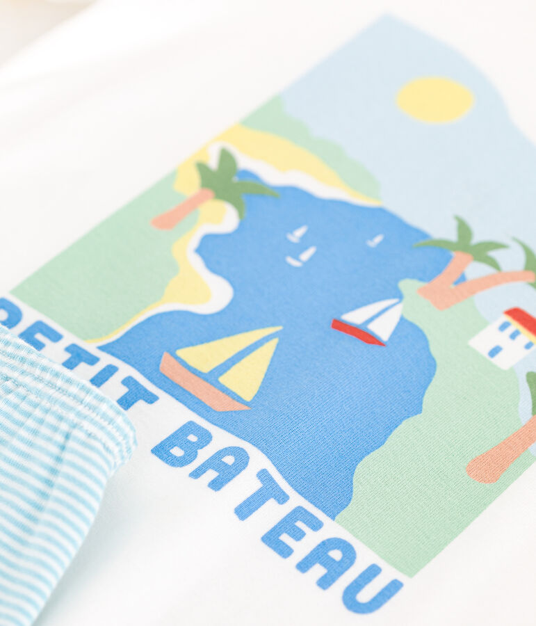 Pyjama short enfant en coton blanc MARSHMALLOW/blanc MULTICO