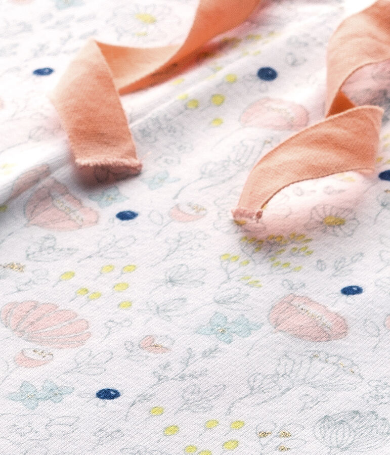 Pantalon de pyjama fille &agrave; coordonner blanc ECUME/rose ROSE/ MULTICO