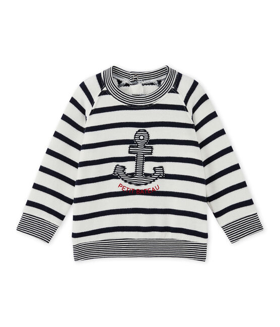 Sweat shirt bébé garçon rayures marinières blanc MARSHMALLOW/bleu SMOKING