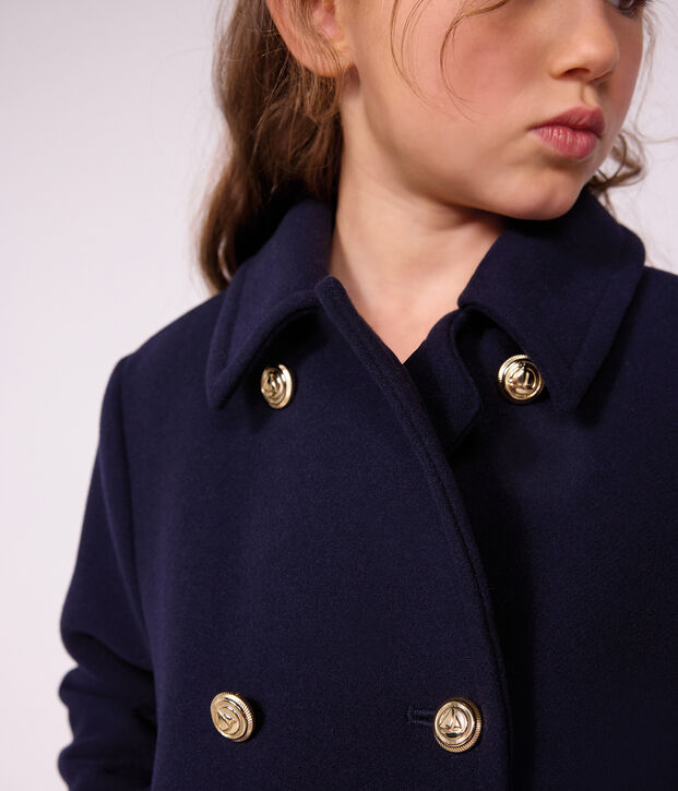 Caban enfant en draps de laine uni bleu marine