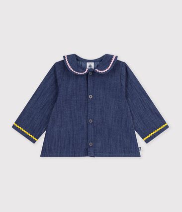 Blouse bébé en denim manches longues unie