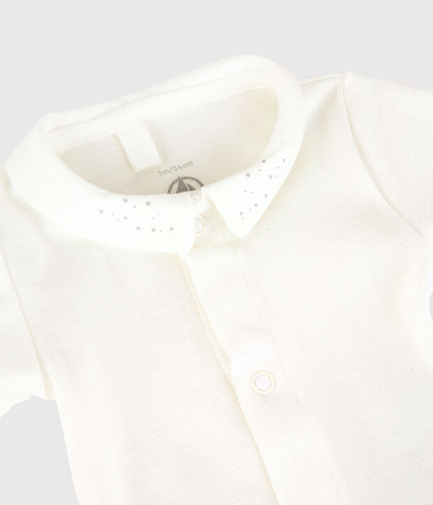 Body manches courtes &agrave; col blanc b&eacute;b&eacute; en coton biologique blanc