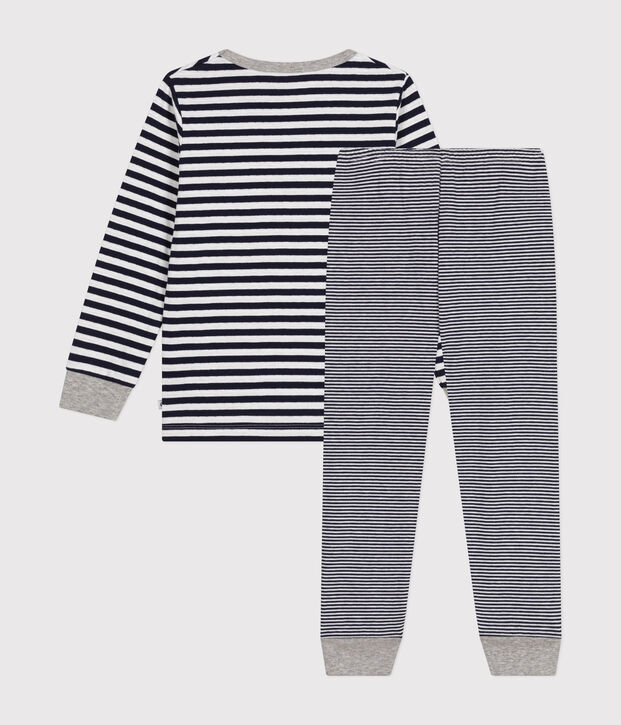 Pyjama en coton ray&eacute; enfant bleu/blanc
