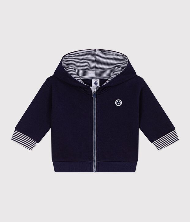 Sweatshirt &agrave; capuche b&eacute;b&eacute; en coton d&eacute;tails ray&eacute;s bleu marine