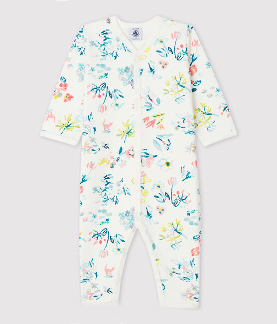 Dors-bien sans pieds fleuri bébé fille en tubique blanc MARSHMALLOW/blanc MULTICO