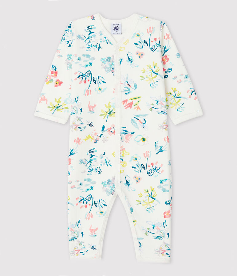 Dors-bien sans pieds fleuri b&eacute;b&eacute; fille en tubique blanc/multicouleur