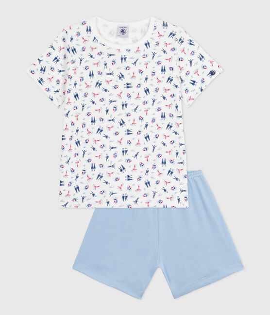 Pyjama short enfant en coton bleu JASMIN/blanc MULTICO