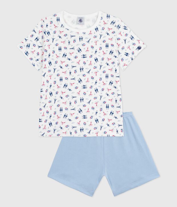 Pyjama short enfant en coton bleu/multicouleur