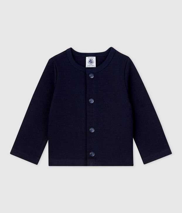Cardigan uni en jersey &eacute;pais bio b&eacute;b&eacute; bleu marine