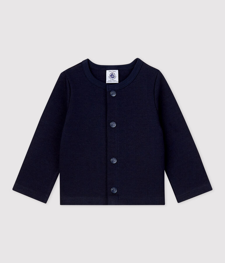 Cardigan uni en jersey &eacute;pais bio b&eacute;b&eacute; bleu
