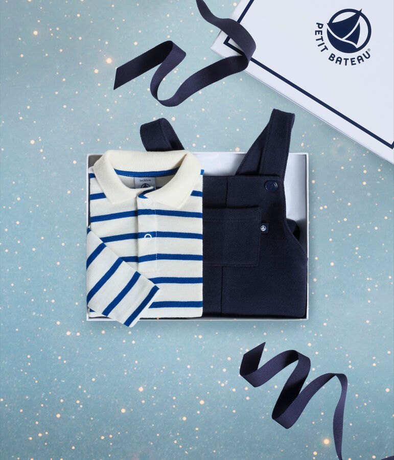 Ensemble cadeau b&eacute;b&eacute; en coton : salopette et body multicouleur