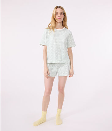 Pyjama short femme en coton fleuri