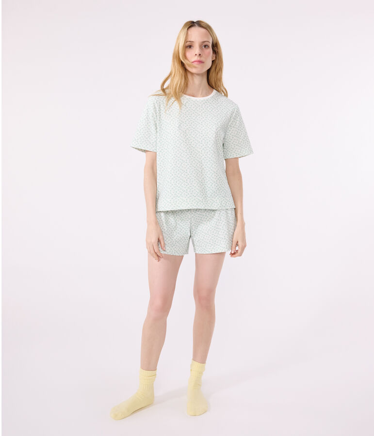 Pyjama short femme en coton fleuri MARSHMALLOW/ PAUL