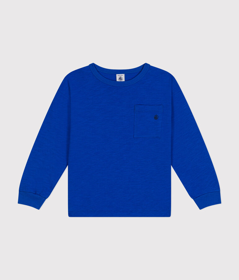 Tee-shirt manches longues en jersey flamm&eacute; enfant gar&ccedil;on bleu CALVIN
