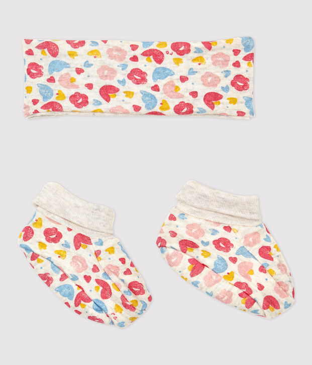 Lot bandeau et chaussons fleuri b&eacute;b&eacute; fille en coton biologique multicouleur