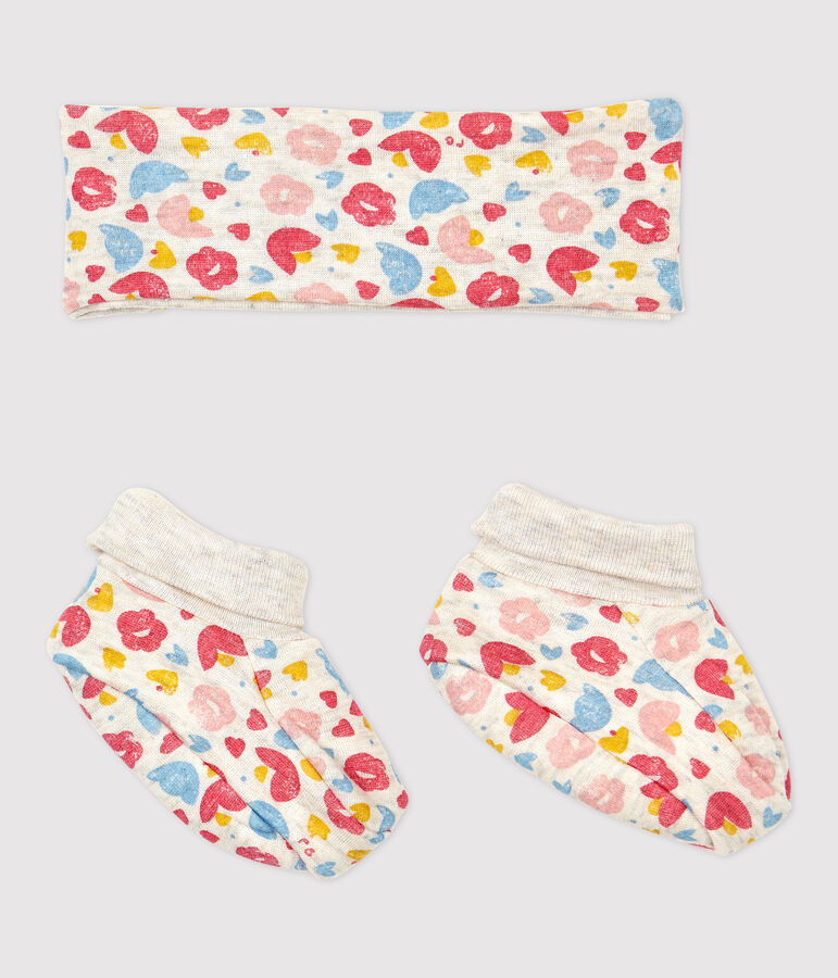 Lot bandeau et chaussons fleuri b&eacute;b&eacute; fille en coton biologique multicouleur