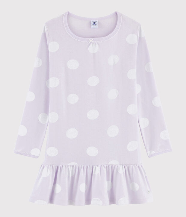 Chemise de nuit &agrave; pois petite fille en c&ocirc;te violet/blanc