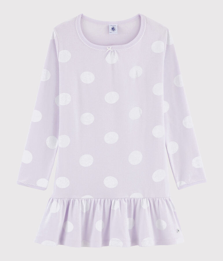 Chemise de nuit &agrave; pois petite fille en c&ocirc;te violet LISERON/blanc ECUME