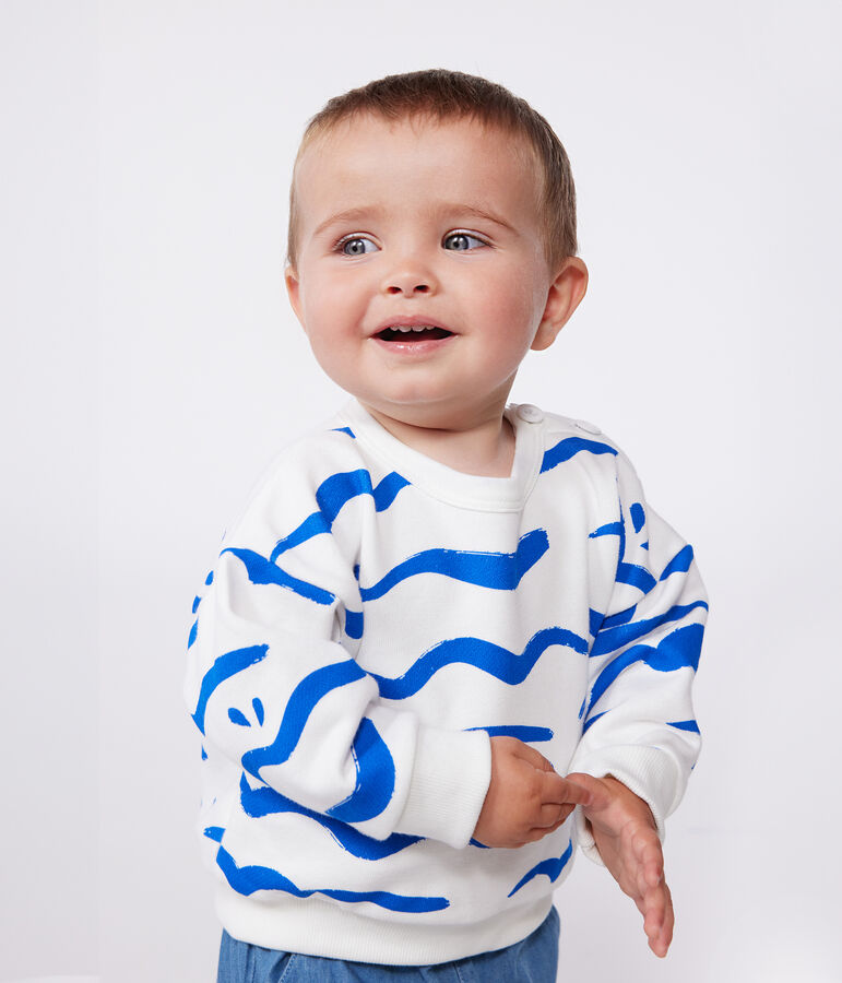 Sweat b&eacute;b&eacute; en coton, imprim&eacute; requin bleu MARSHMALLOW/ PORCELANA
