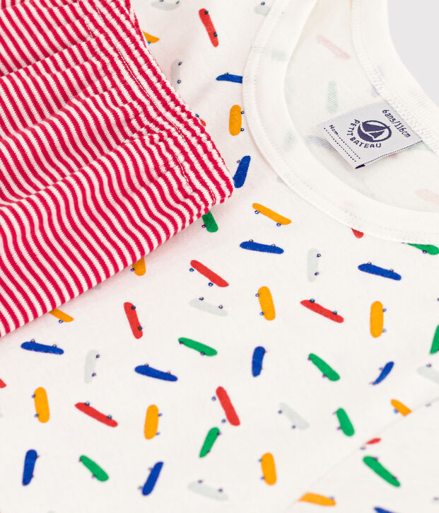 Pyjama short en coton enfant blanc/multicouleur