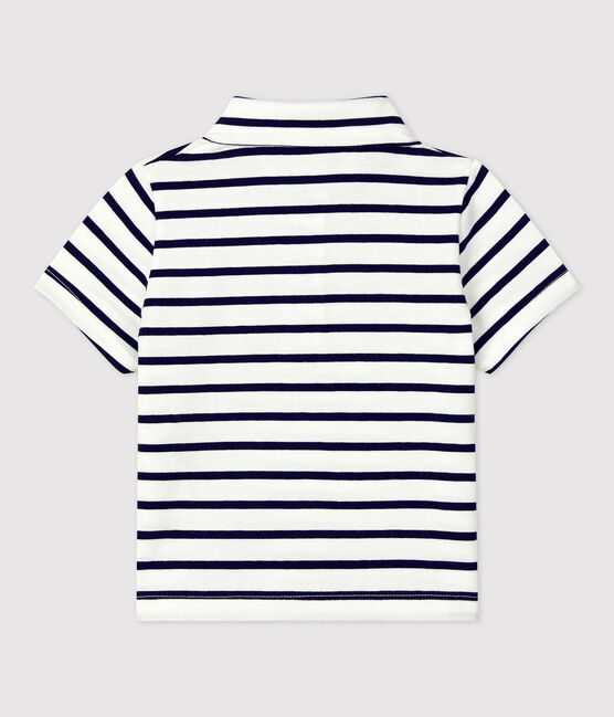 Polo manches courtes rayé marinière en jersey bébé blanc MARSHMALLOW/bleu SMOKING