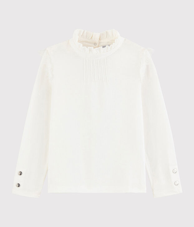 Tee shirt &agrave; collerette enfant fille blanc